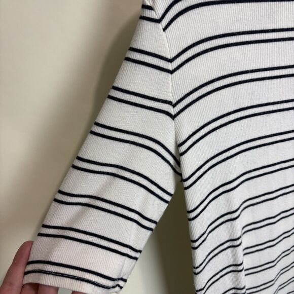 Summersalt The Softest Ribbed Elbow Sleeve Tee Top Black & White Stripe 1XL - Picture 3 of 9
